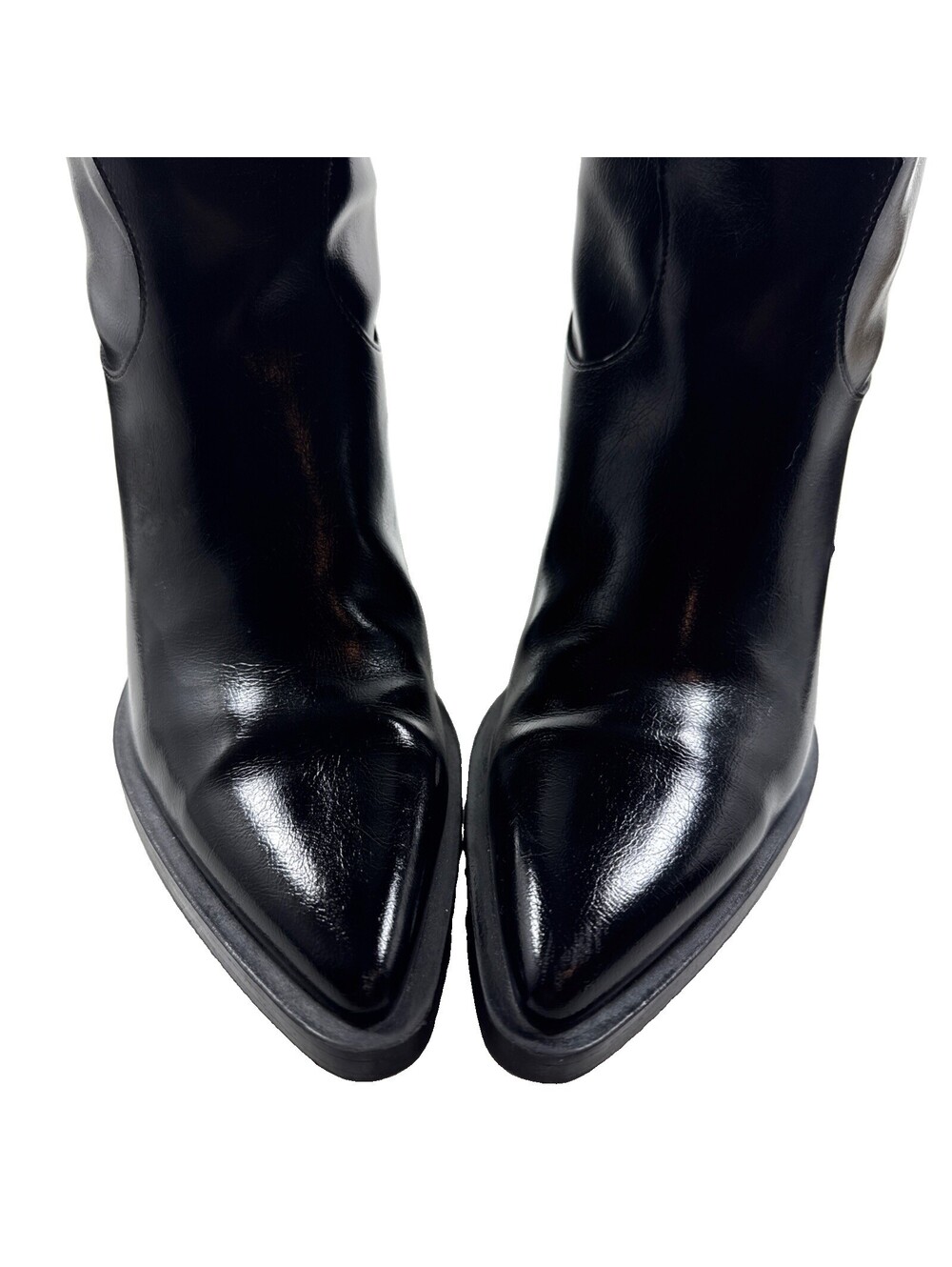Zara Knee High Black Leather Cowboy Boots Classic Size 10 Pre Owned